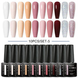 10Pcs Nude Glitter Gel Nail Polish Set Purple