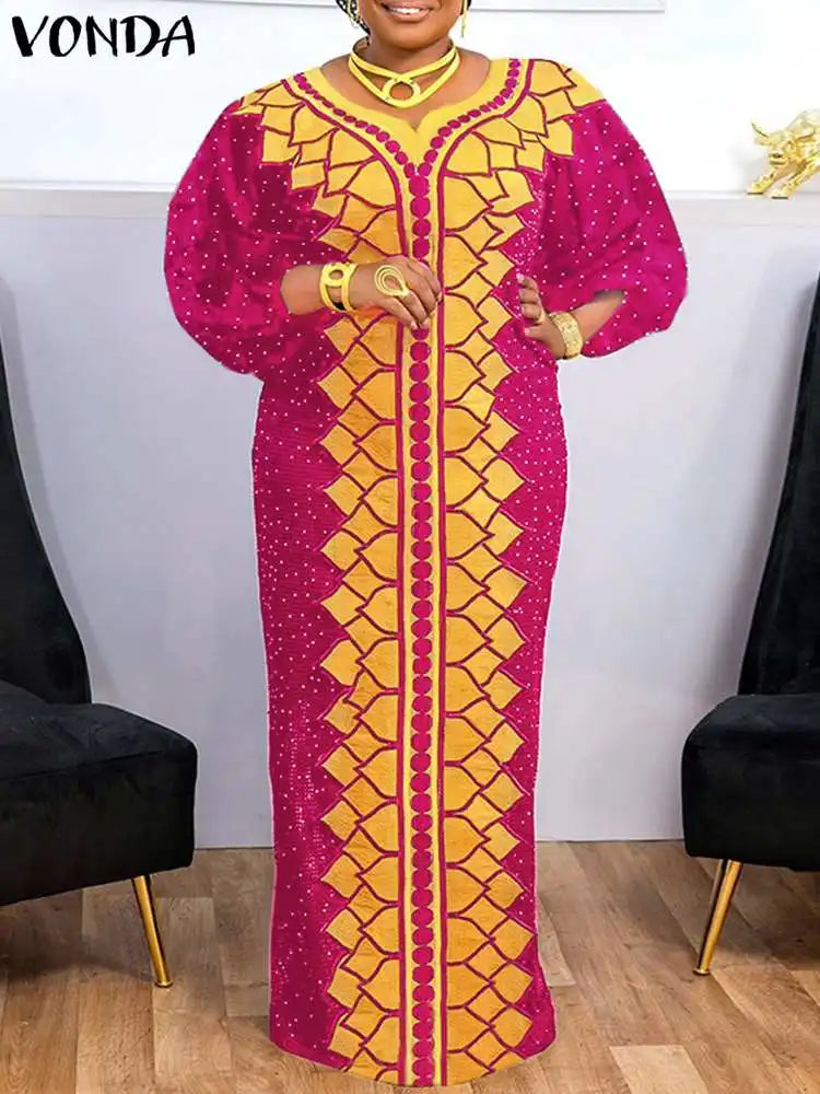 Plus Size 5XL VONDA Bohemian Women Printed Maxi