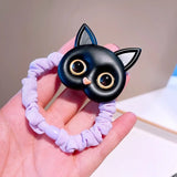 Cartoon Black White Cat Charms Hair Ties Kids