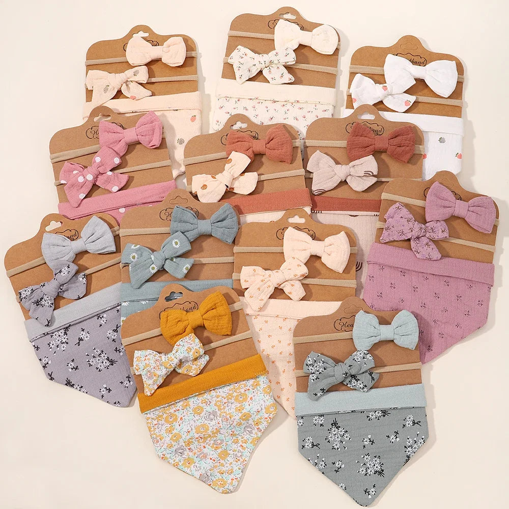 1/3Pcs Baby Headband Saliva Towel Set Floral Print