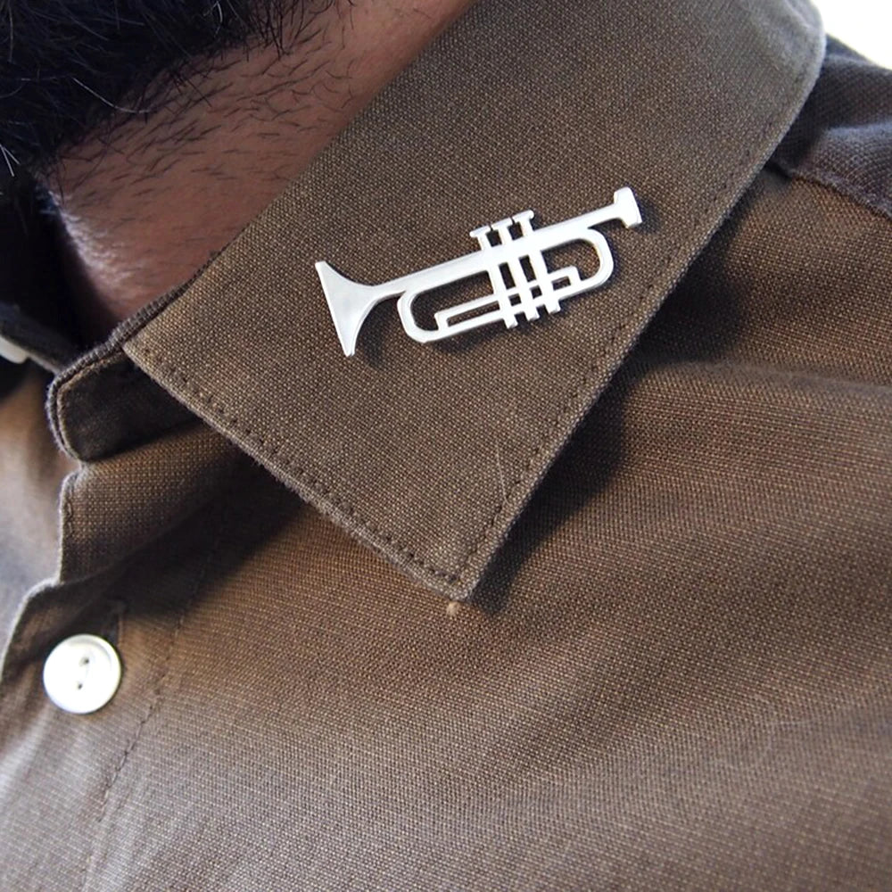 Musical Instrument Trumpet Brooch Pin Stainless Steel Mens
