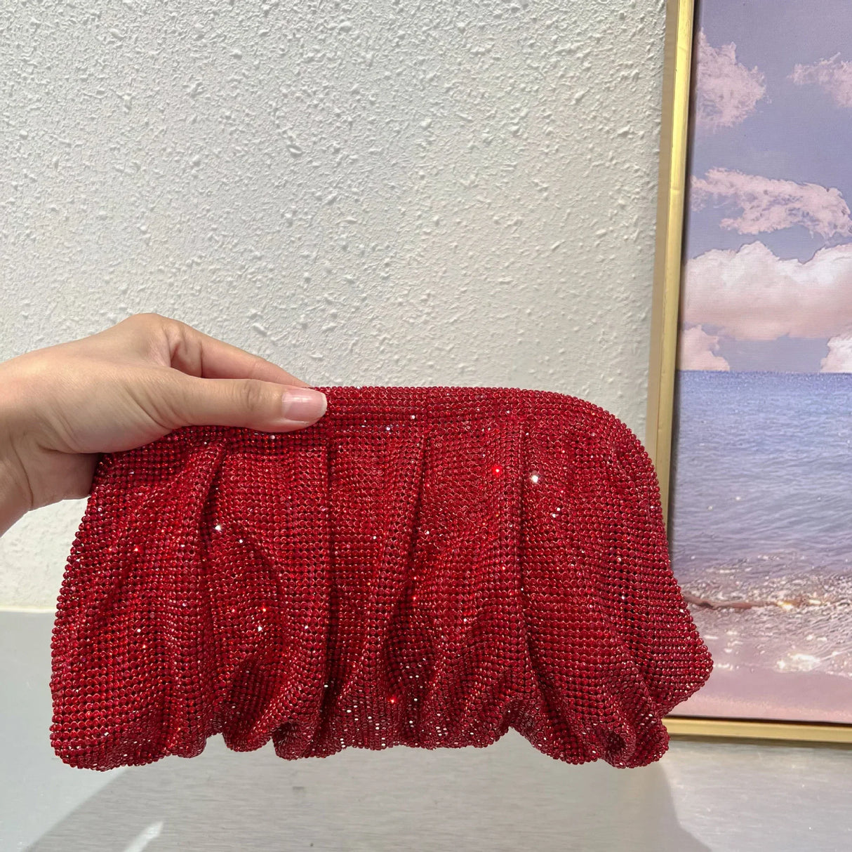 2023 Luxury Ruched Evening Clutch Bag Designer Diamonds