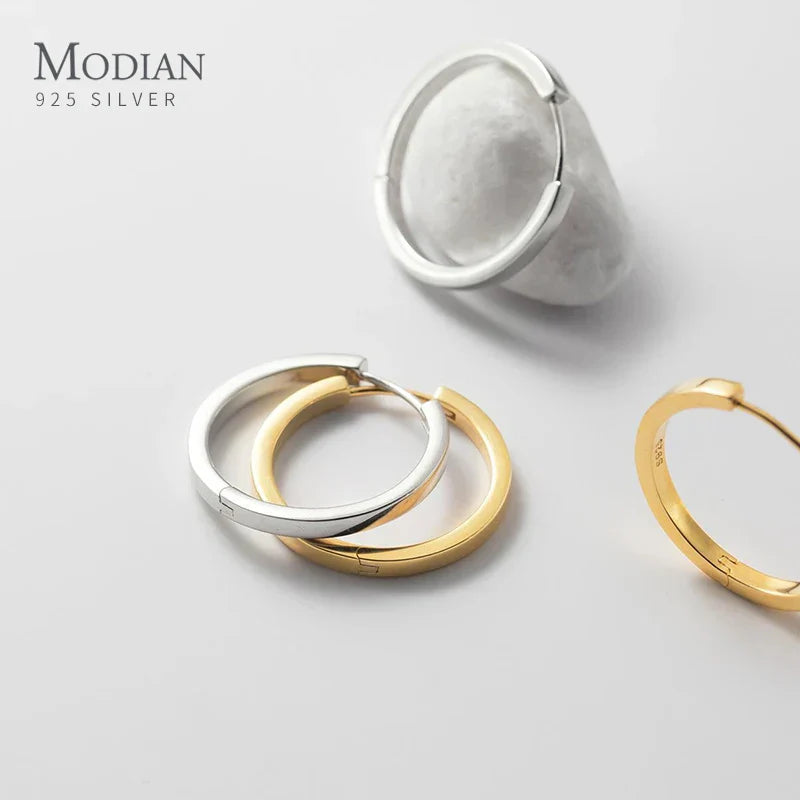 Modian Solid 925 Sterling Silver 2CM Smooth Minimalist