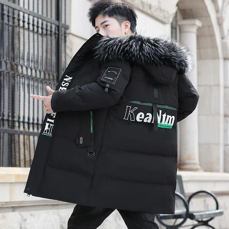 Fashion Winter Men's Mid-Length Cotton-Padded Jacket Outwear Fur