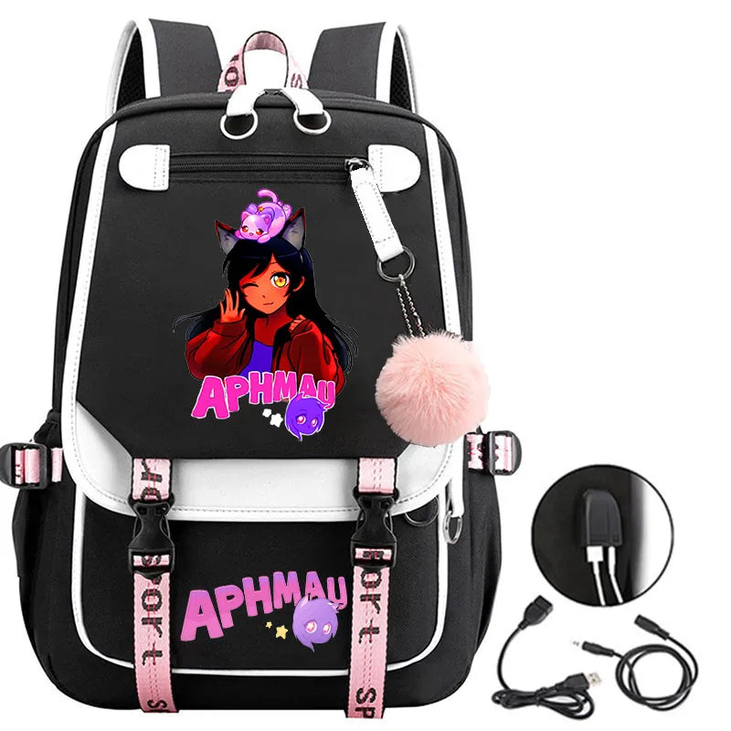 Fashion Aphmau Print Backpacks Teenage Usb Charging Rucksack
