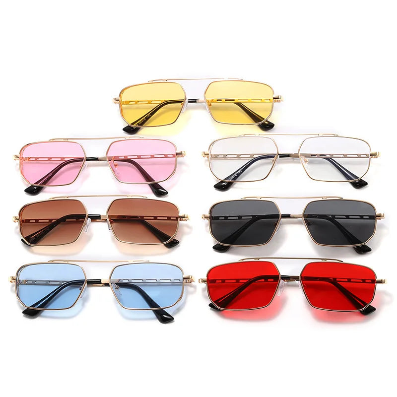 Vintage Red Rectangle Sunglasses Women Brand Steampunk Pink