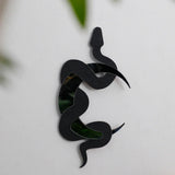 White Black Wooden Snake Crescent Moon Mirror Hanging