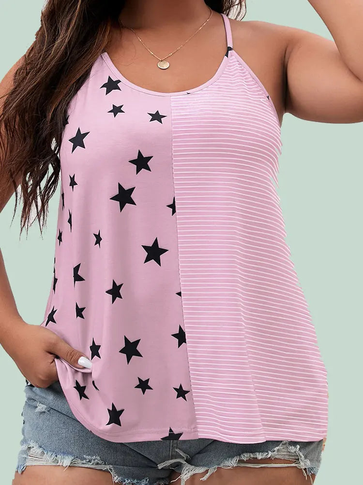 Womens Casual Print Lines Polyester Tank Top Elegant