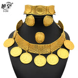 African 24K Gold Color Coins Necklace Bracelet Sets