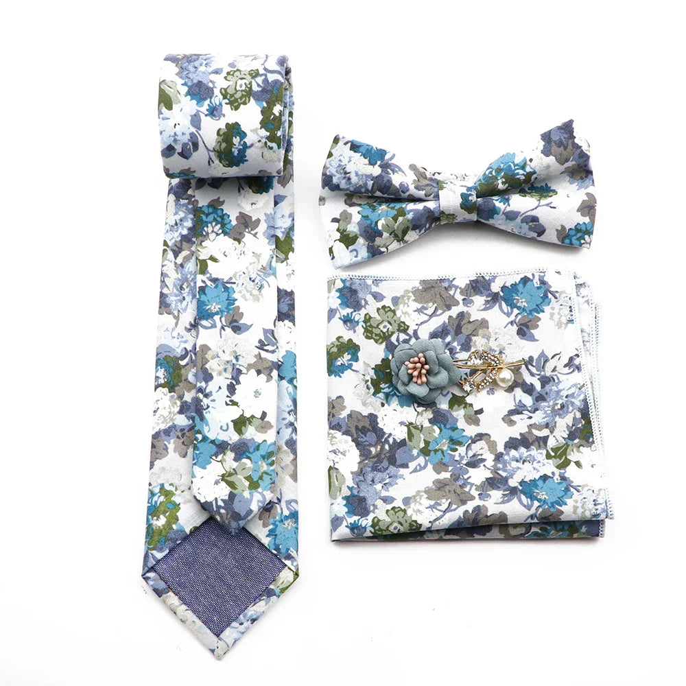 New Men's Floral Cotton Tie ThreePiece Necktie Bowtie