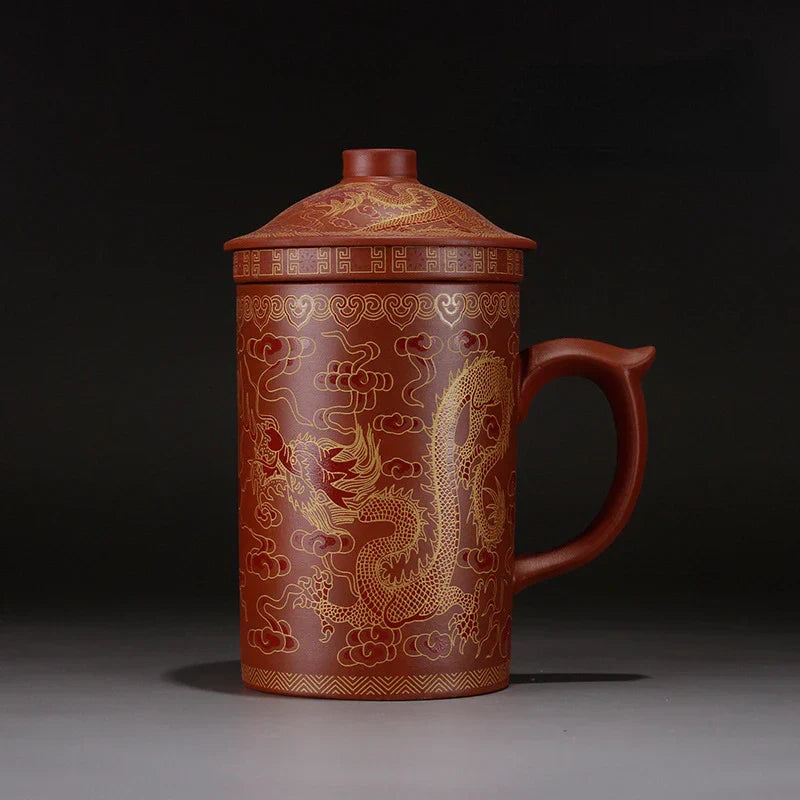 Retro Yixing Dragon Phenix Purple Clay Tea Mug