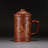 Retro Yixing Dragon Phenix Purple Clay Tea Mug