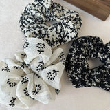 New Vintage Scrunchies Black White Flower Print Hair