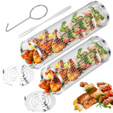 Stainless Steel BBQ Grill Basket Set Cylinder Barbecue