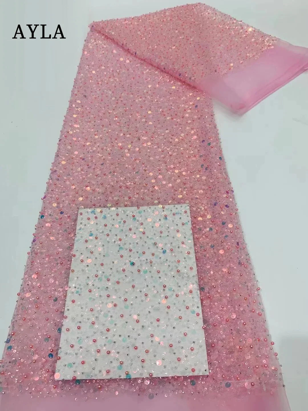 5 Yards Tulle Net African Lace Fabric Beaded