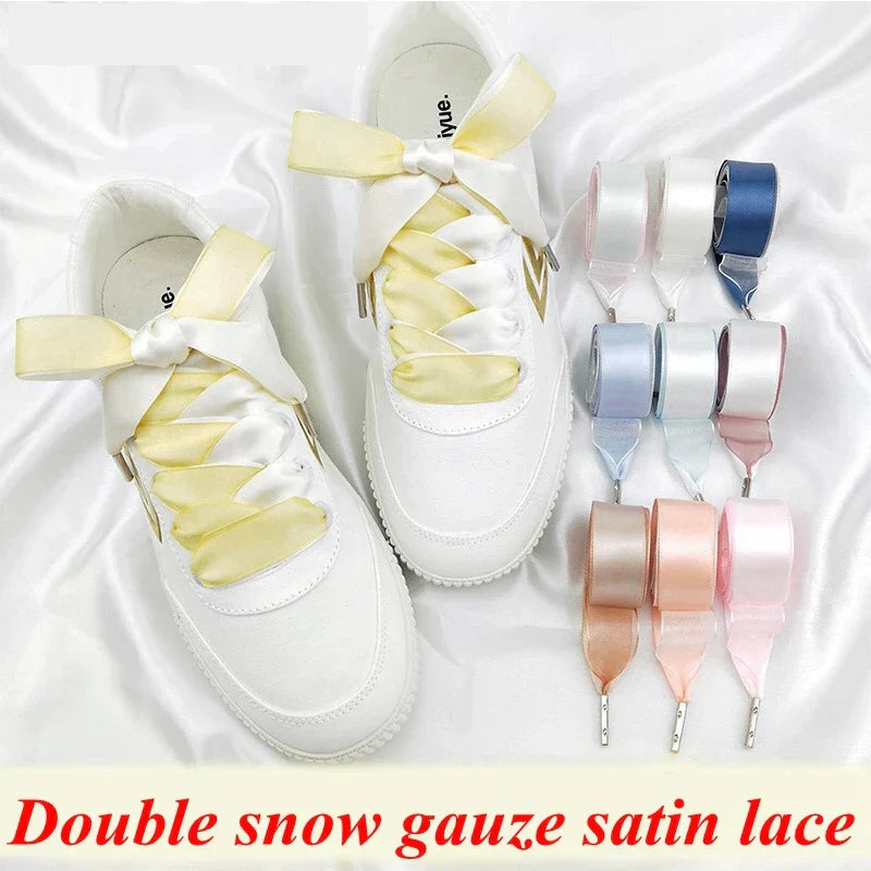 1 Pair Silk Shoe Laces Satin Ribbon Flat