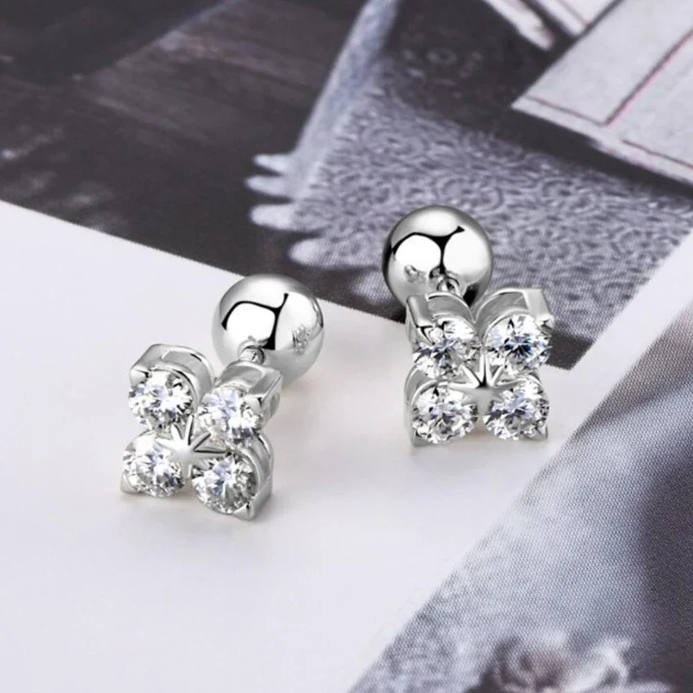 Rose Gold Four Leaf Clover Moissanite Stud Earrings