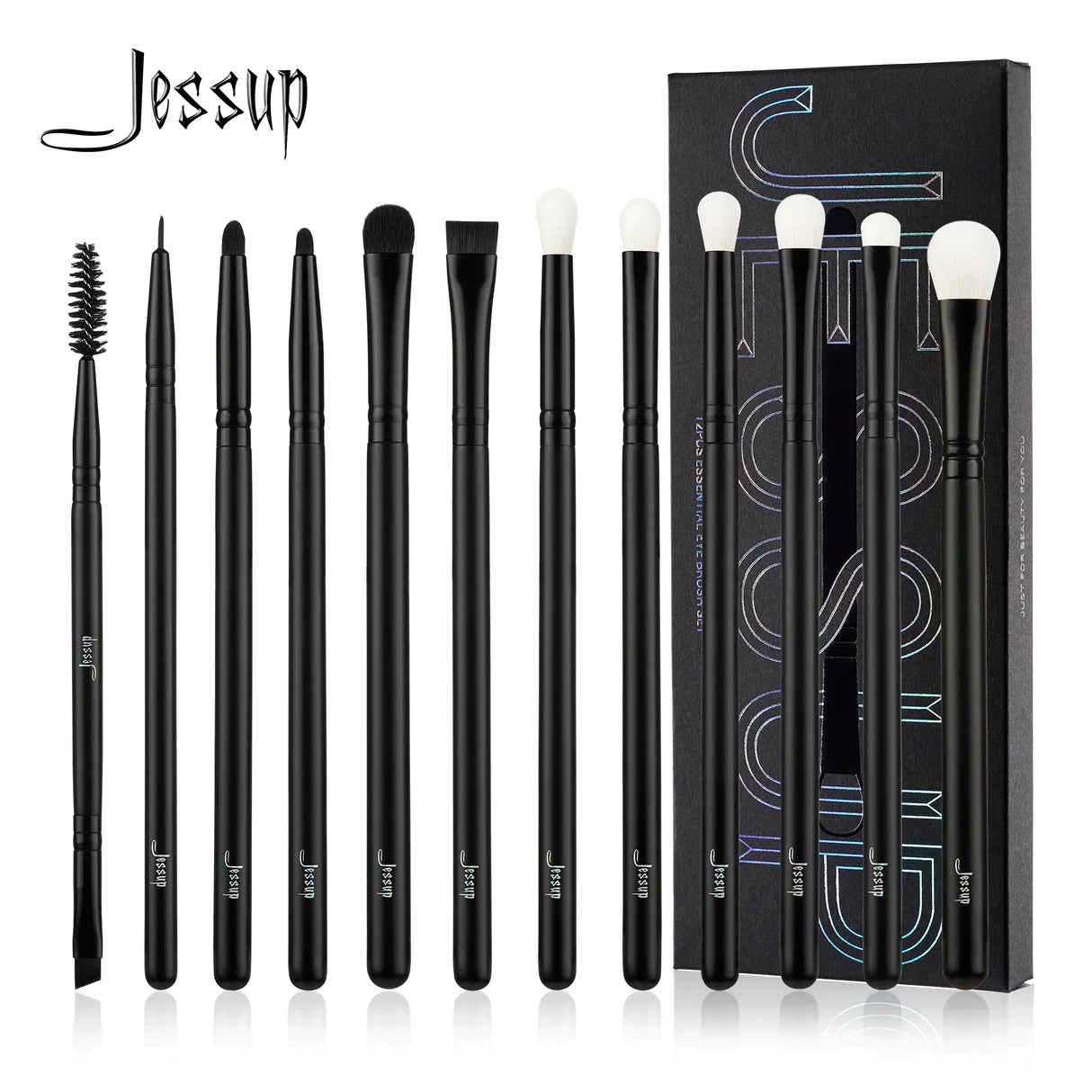 Jessup Eye Blending Brush,12pcs Eye Brushes Set, Natural-Synthetic