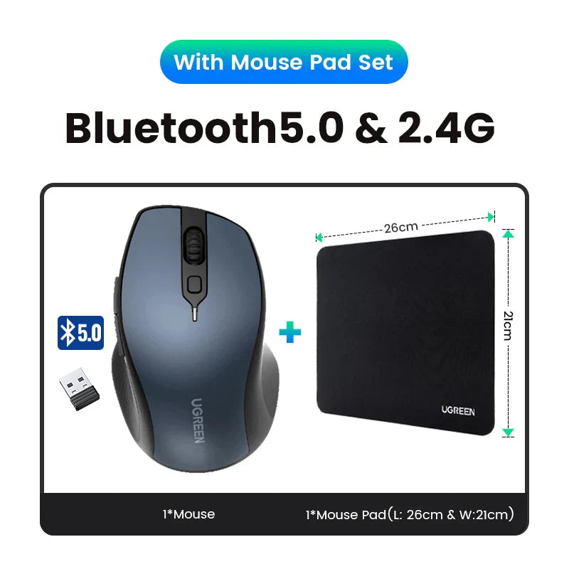 UGREEN Wireless Mouse Bluetooth5.0 Mouse Ergonomic 4000DPI 6