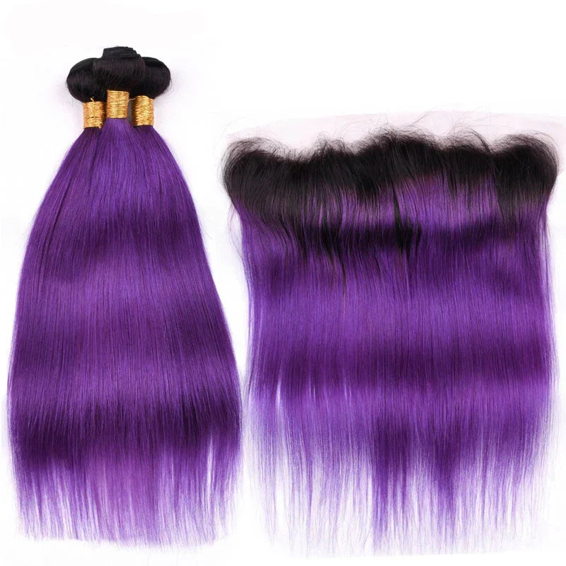 Elfriede 1BPurple Straight Ombre Colored Hair Bundles with