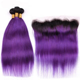Elfriede 1BPurple Straight Ombre Colored Hair Bundles with