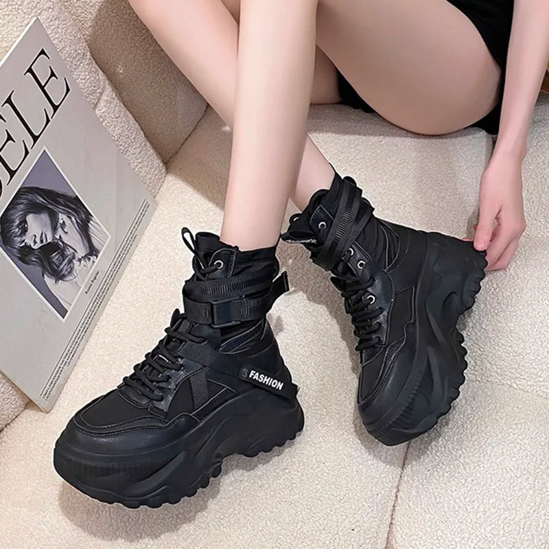 Fashion Thick Sole Motorcycle Boots Women Autumn Winter