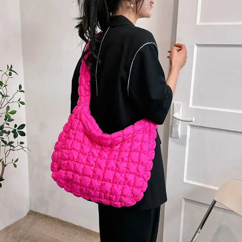 Quilted Padded Crossbody Bag for Women Pleated Bubbles