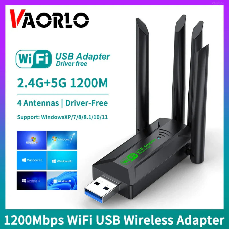 1200Mbps WiFi USB Adapter Dual Band 2.4G+5Ghz Wi-Fi