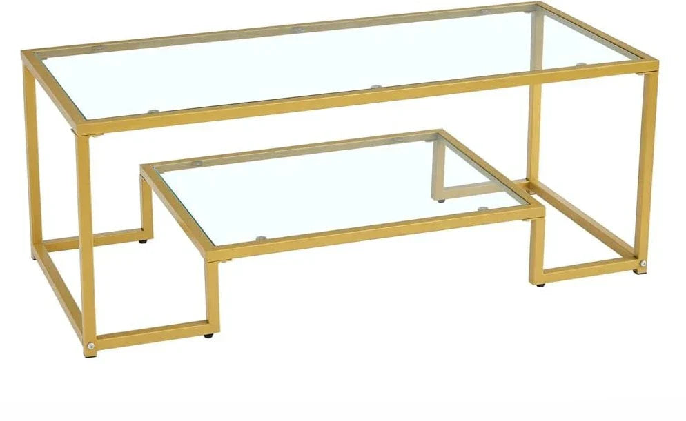 Metal Glass Coffee Table - Two-Tiered with Tempered