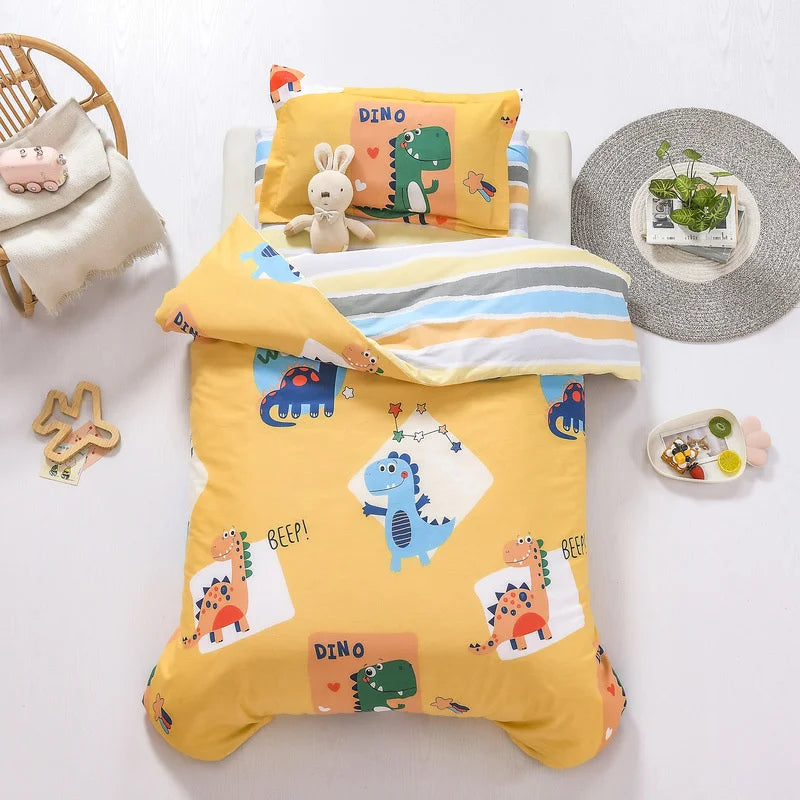 3Pcs Cartoon Cotton Crib Bed Linen Kit Baby