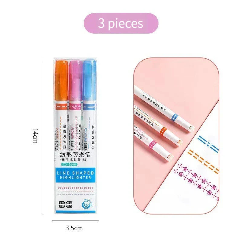 1/6Pcs/set Kawaii Flowers Line Shaped Highlighter Pens Roller