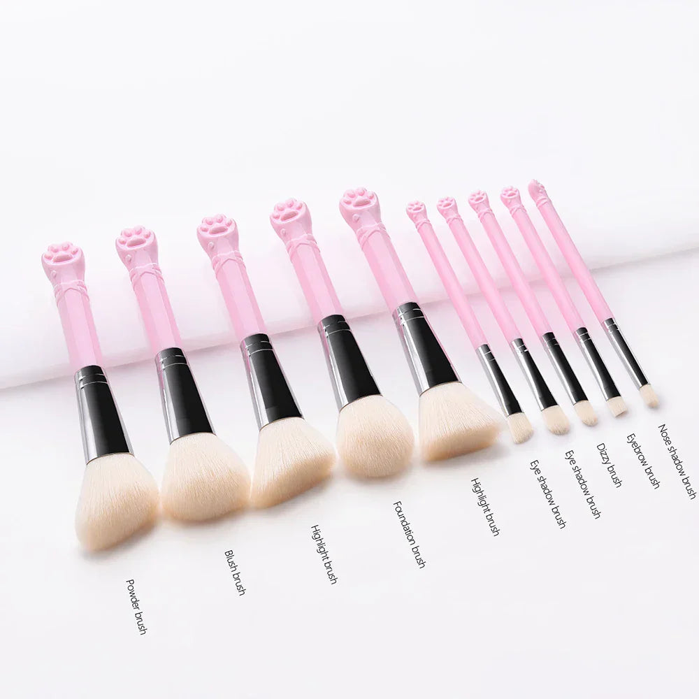 10PCS Cute Cat Claw Shape Makeup Brushes Set