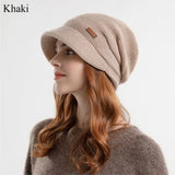Fleece Lined Knitted Hat Casual Thickened Short Brim