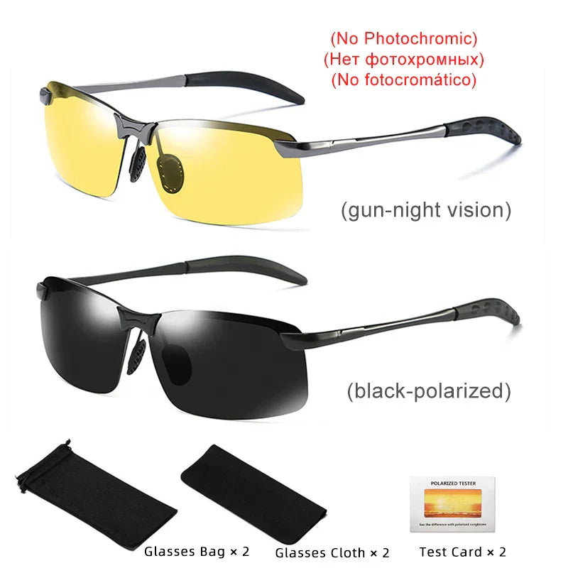 2PCS Photochromic Sunglasses Men Driving Chameleon Glasses Polarized