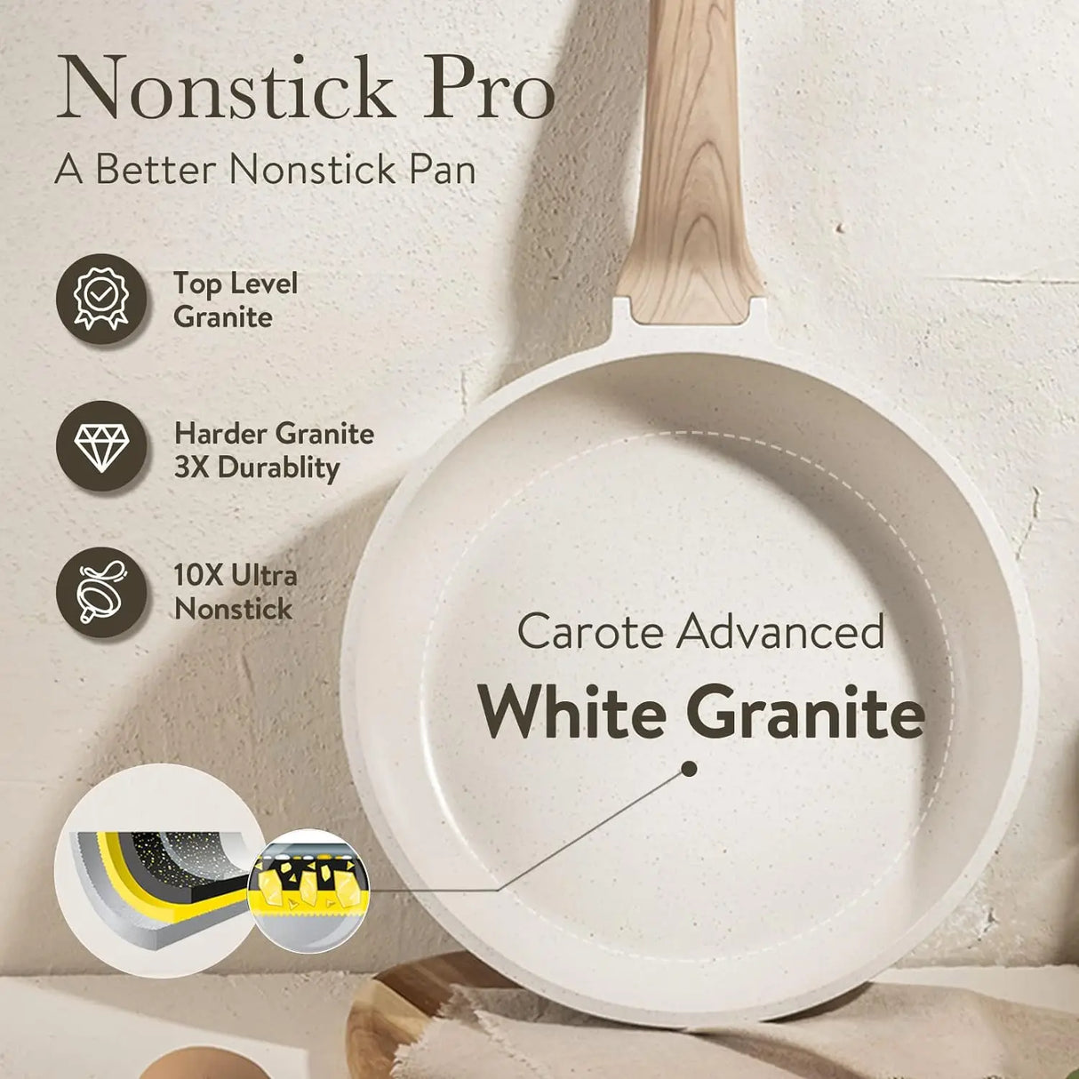 CAROTE Pots and Pans Set Nonstick, White Granite