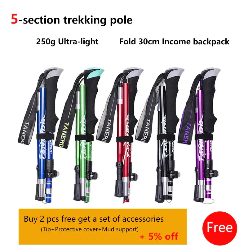 Outdoor Portable 5-Section Fold Trekking Pole Camping Walking