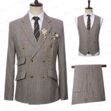 2023 Latest Summer Men Double Breasted Khaki Linen