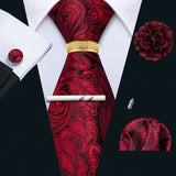 Barry.Wang Silk Mens Tie Hanky Cufflinks Clip Brooch