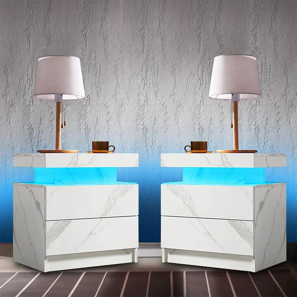 Side Bed Table With LED Light Bedside Tables