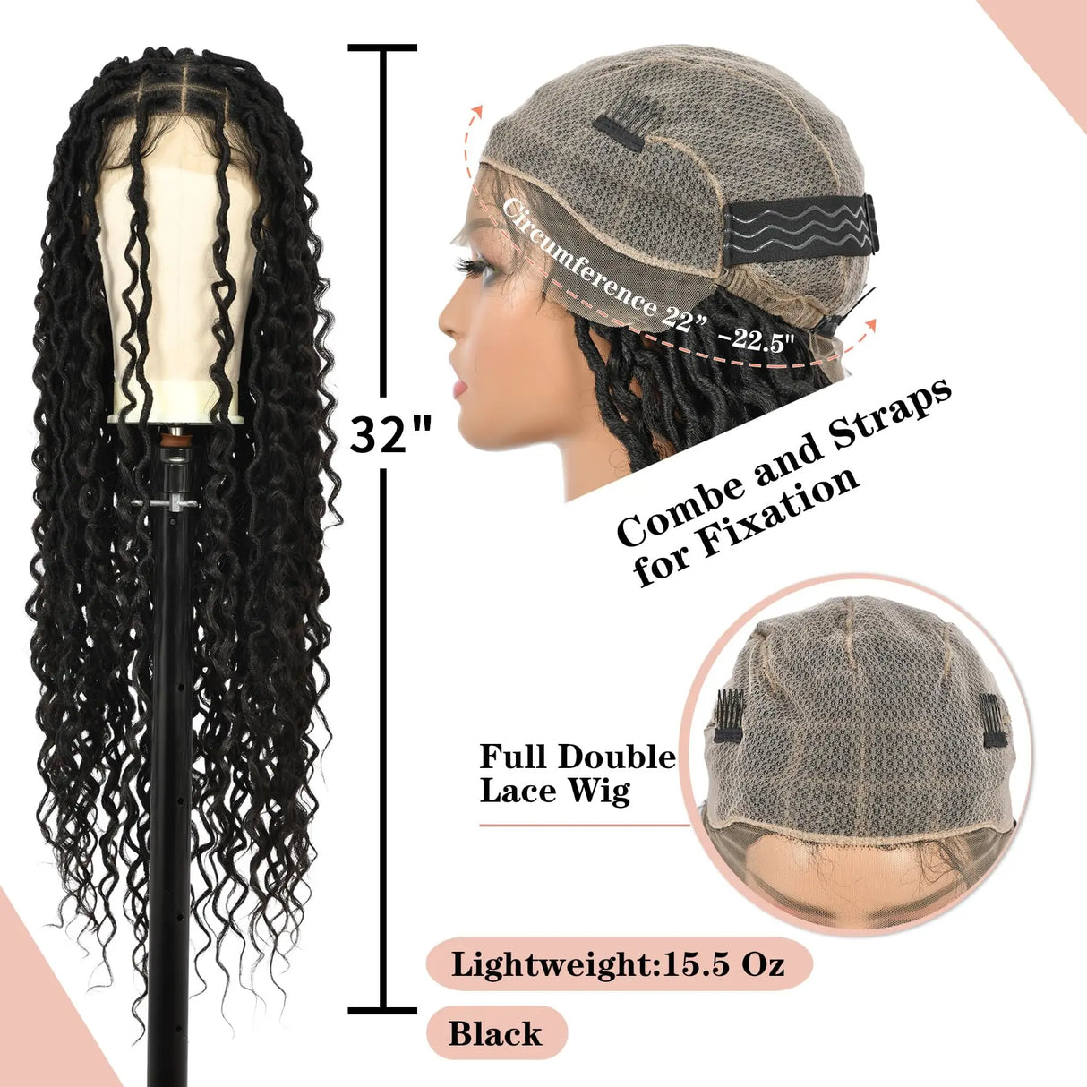 kalyss 32" Square Knotless Locs Briaded Wigs Full