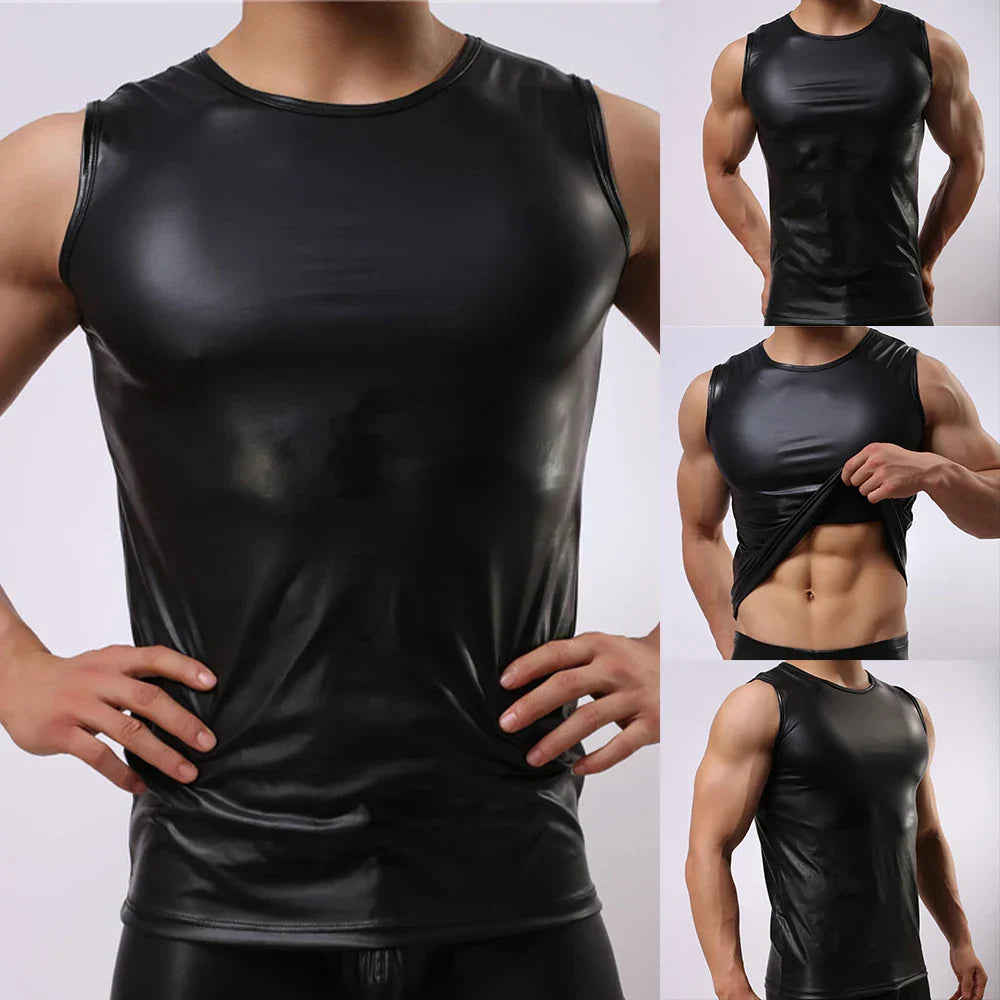 2022 Faxu Leather Tank Tops Men Sport Fitness