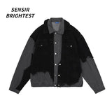 American High Street Washed Gray-black Stitching Pierced Denim