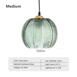 Nordic Glass Pendant Light Green Leaf Pattern Lighting