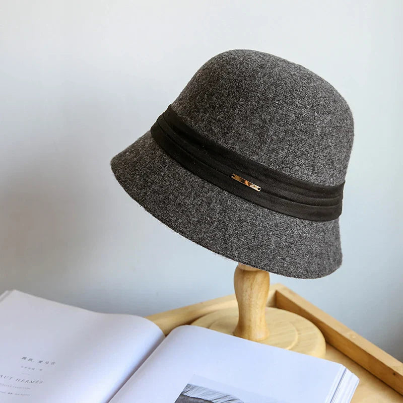 New wool bucket hat Women's warm autumn and