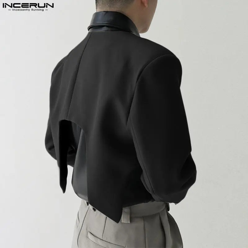 INCERUN Men Blazer Solid Color Open Stitch Long