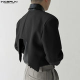 INCERUN Men Blazer Solid Color Open Stitch Long