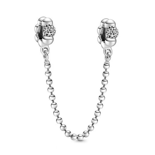 Clear Pavé Safety Chain Clip Charm 925 Sterling Silver Rose Gold Women Festival Jewelry Gift Fit Pandora DIY Bracelet Pendant