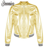 Kids Girls Shiny Baseball Jacket Bolero Disco Blazer