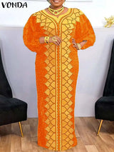 Plus Size 5XL VONDA Bohemian Women Printed Maxi