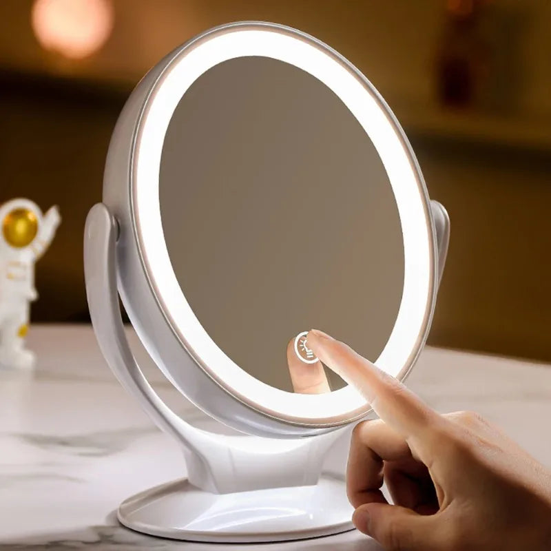 Makeup Mirror with Light Double-Sided 1X/7X Magnifying Mirror USB Rechargeable 360° Rotating Freestanding LED Mirror Makeup